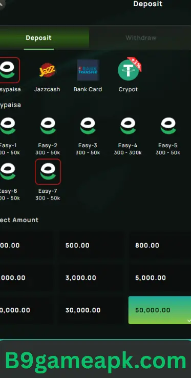 Deposit Money in B9 Game Apk